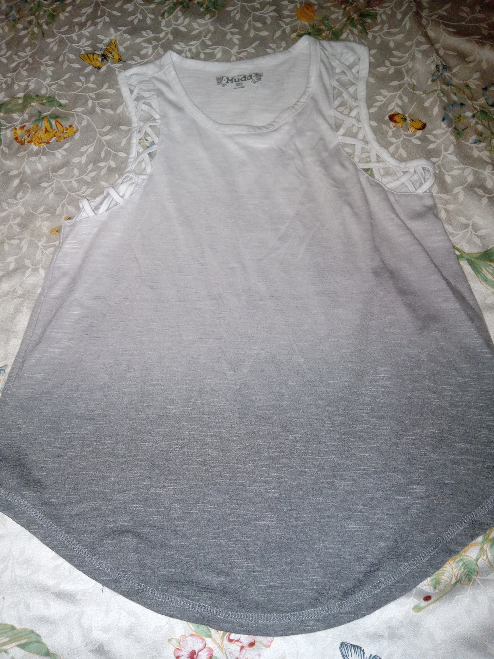 Mudd White to Gray Ombre Tank with Lattice Shoulder Detail